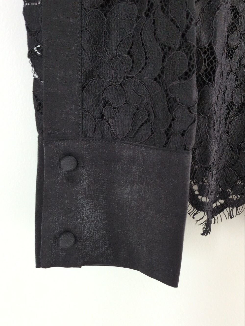 Black Lace Button-Down Shirt with Embellished White Collar - Picture 3 of 4